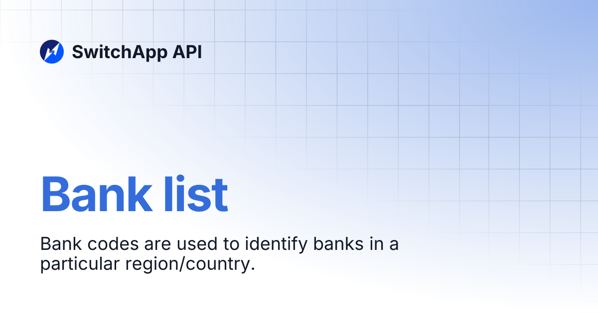 Bank list | SwitchApp API